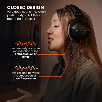 DT 770 PRO 80 Ohm Over-Ear Studio Headphones in Gray. Enclosed Design, Wired for Professional Recording and Monitoring